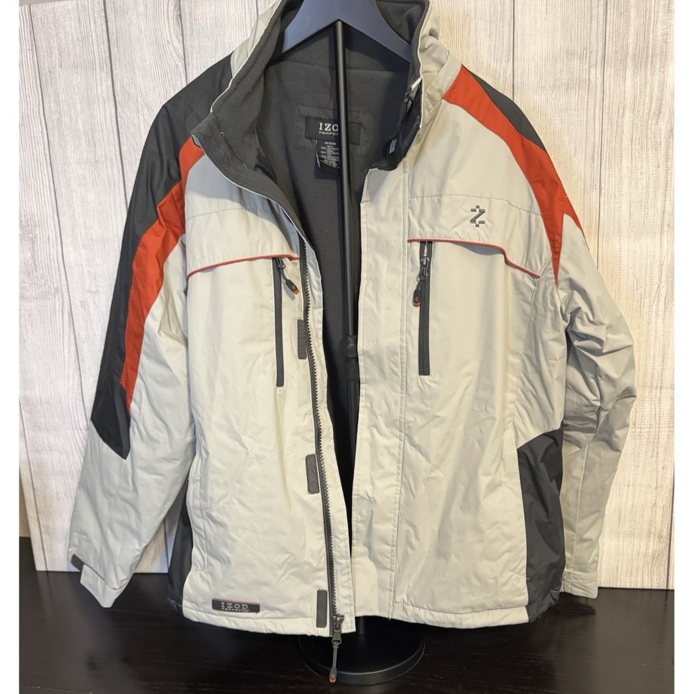 IZOD PerformX Men's Medium Winter Ski Jacket Beige Red Gray Fleece Lined EC